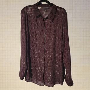 Modern Sheer Polka Dot Blouse Lane Bryant Size 18-20 Flowing Silhouette Slit Hem